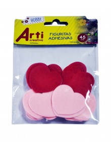 FIGURITAS ADHESIVAS ARTI - CORAZONES FIELTRO X 45 UND